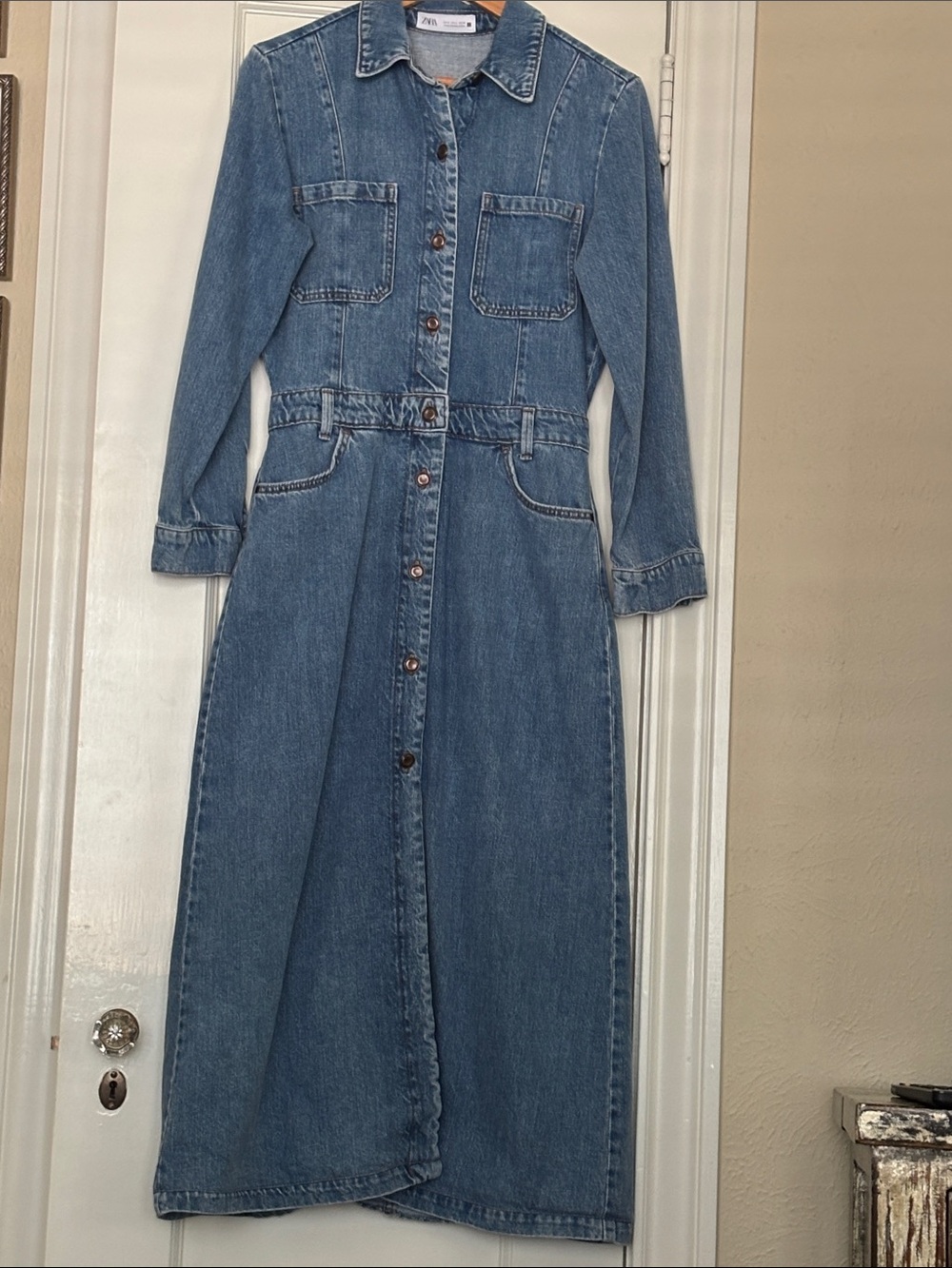 Denim Button-Front Maxi Dress - Blue